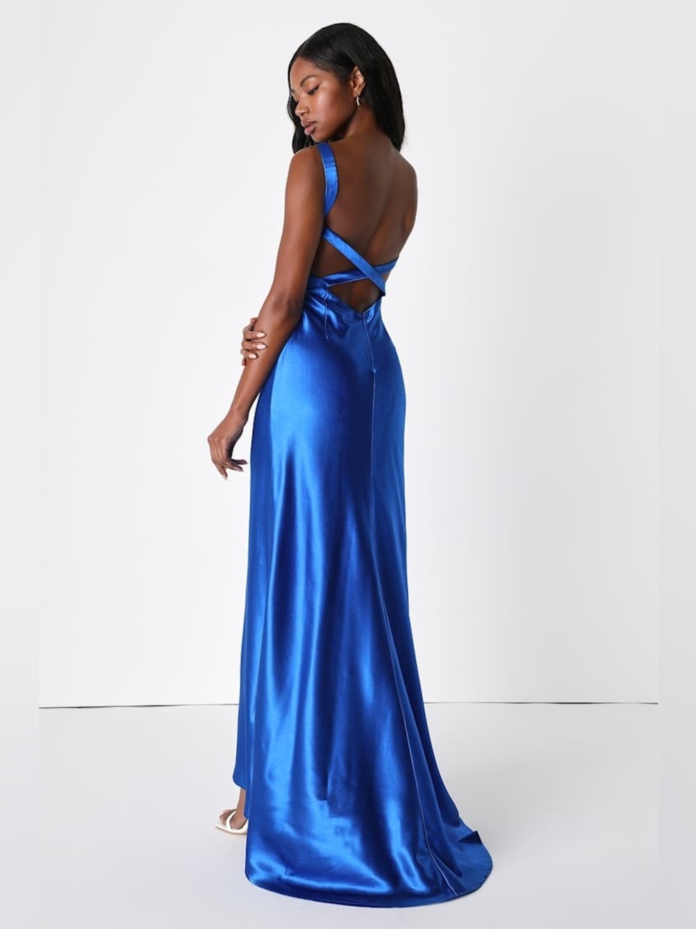 Lulus Perfectly Classy Royal Blue Satin Strappy Maxi Dress - Picture 3 of 8